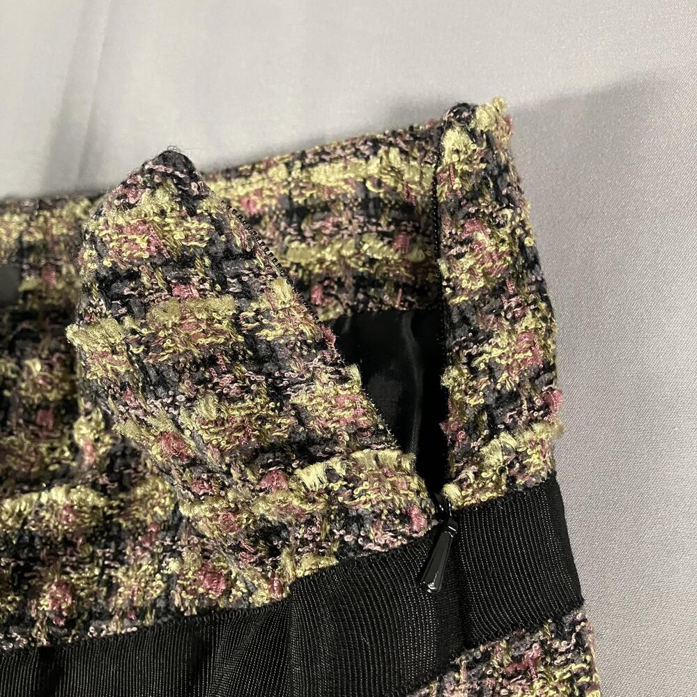 Bisou Bisou Skirt Womens 6 Black Pink Green Tweed Boucle Mini Fringe Lined‎ - Picture 6 of 10